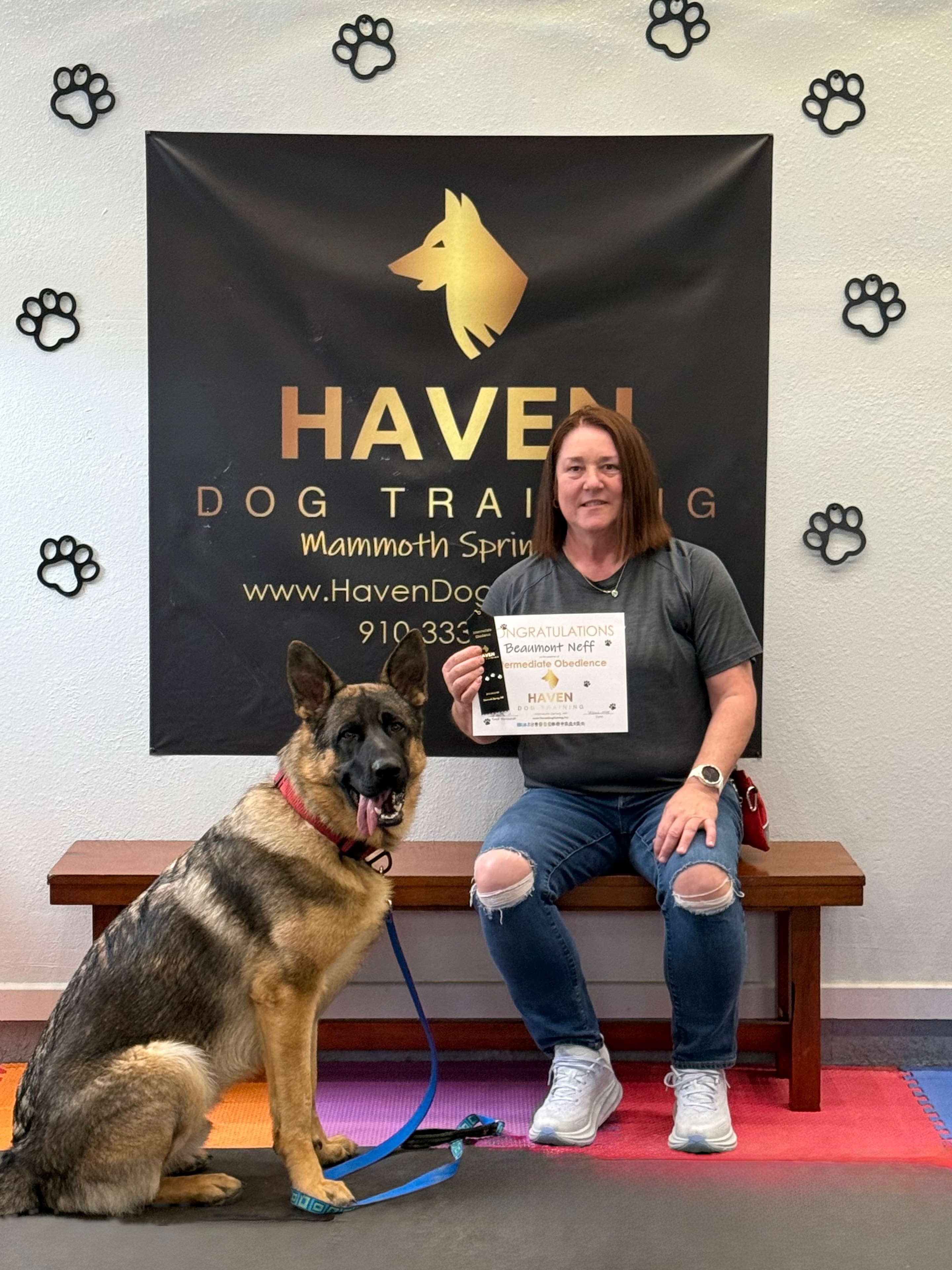 Beaumont Neff — Intermediate Obedience graduate with owner at Haven banner