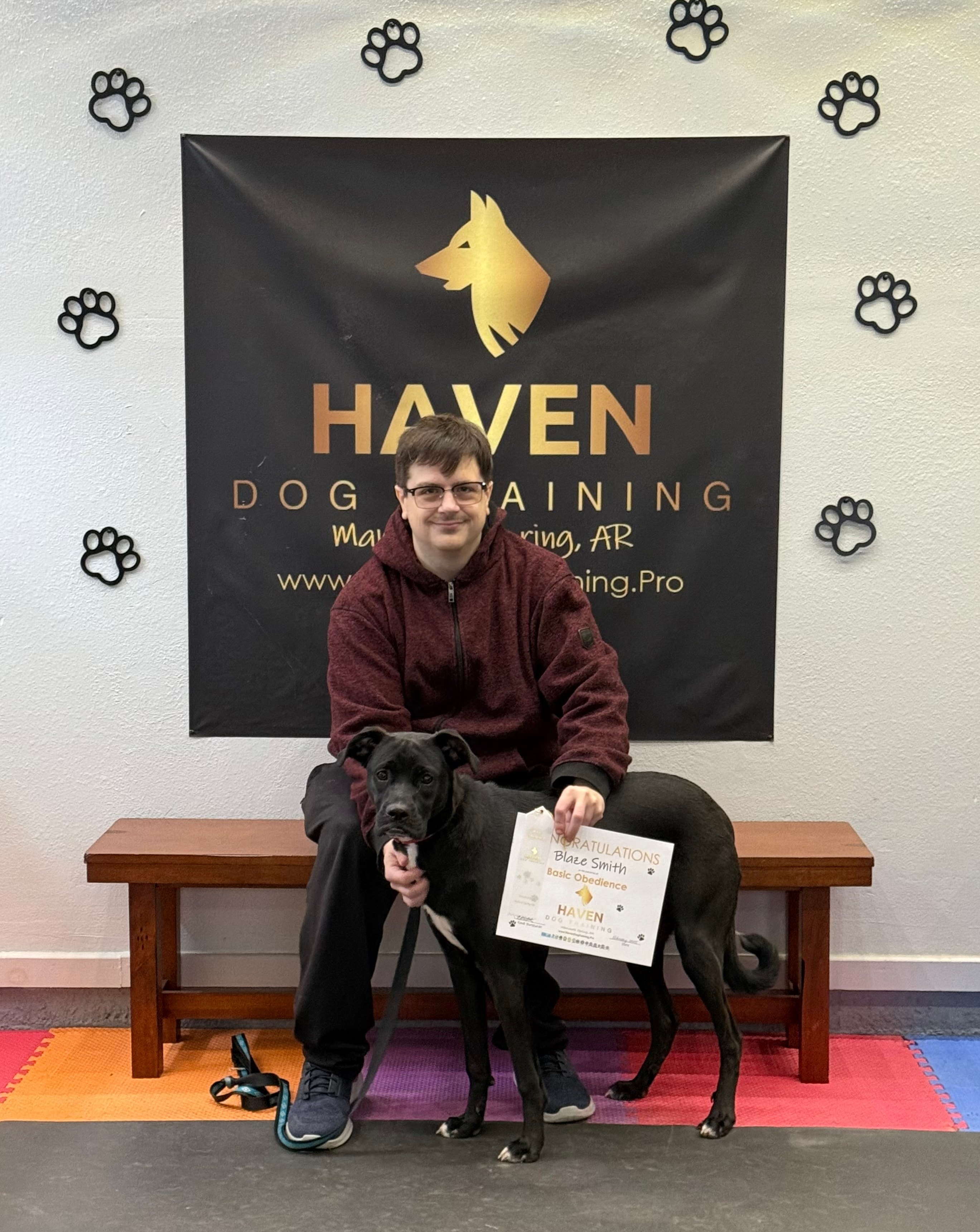 Blaze Smith — Basic Obedience graduate with owner at Haven banner