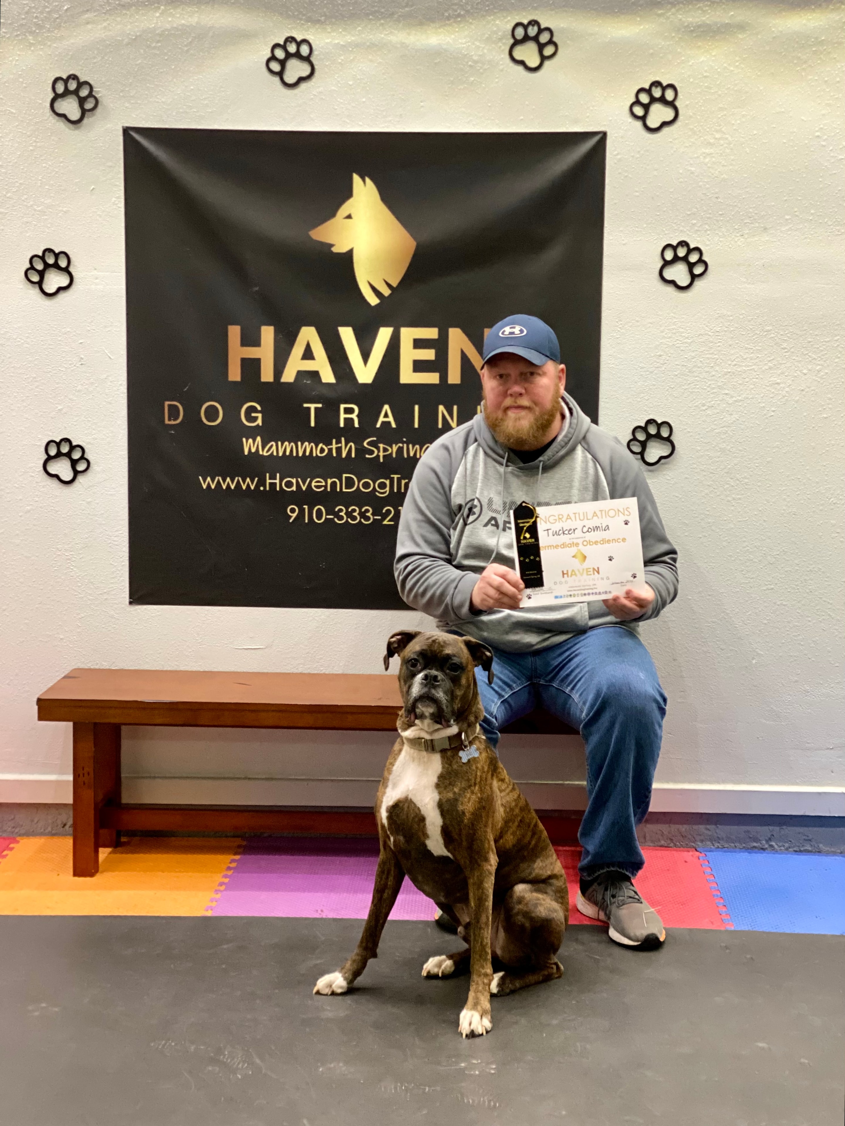 Tucker Caraway — additional graduation photo with family and large dog at Haven banner